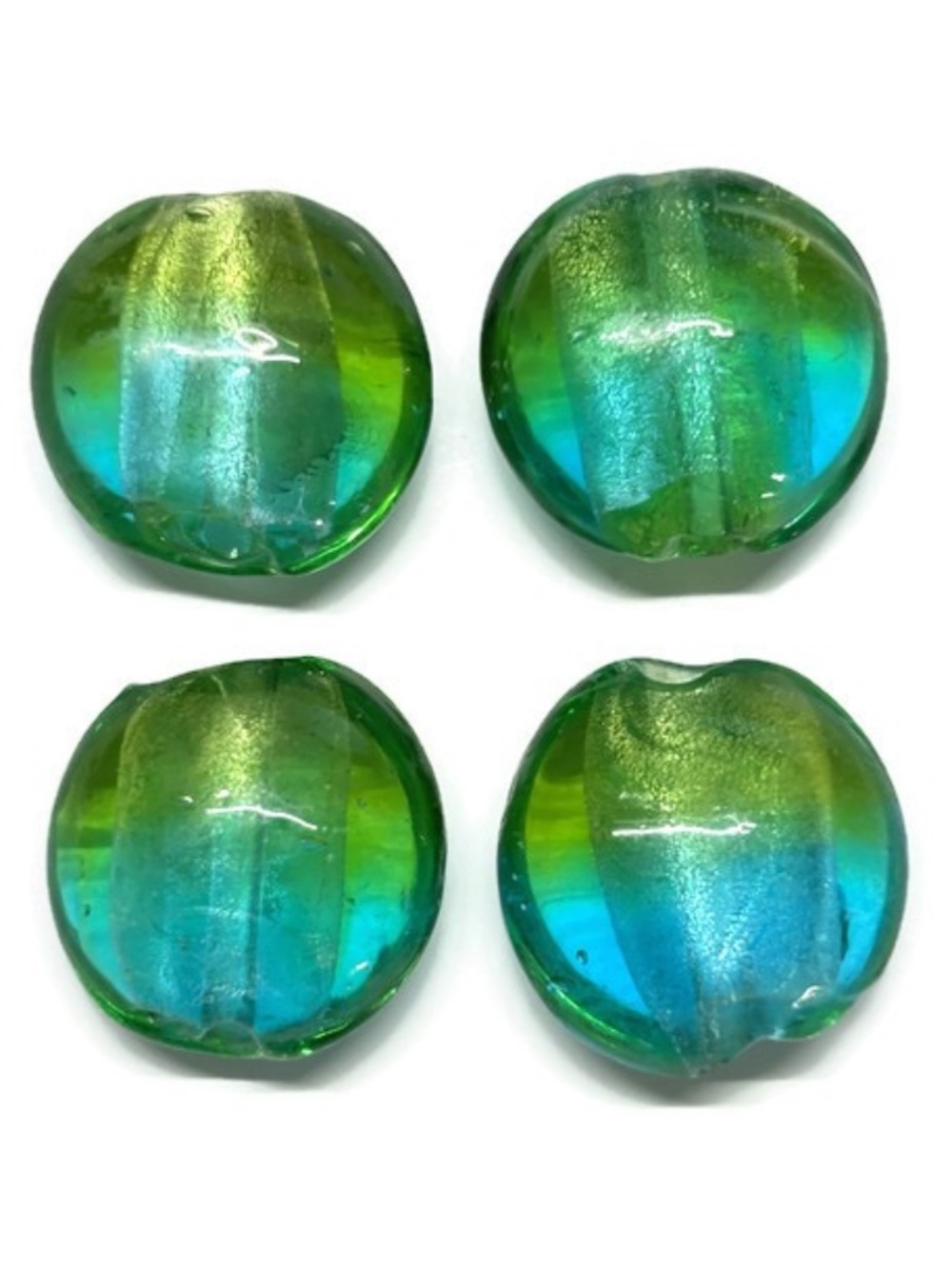 As Low As $2 Aqua Blue and Lime Silver Lined Handmade Lampwork Lentil Beads (4)
